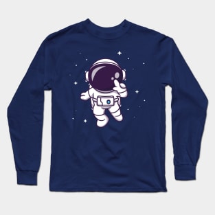 Cute Astronaut Flying In Space Cartoon Long Sleeve T-Shirt